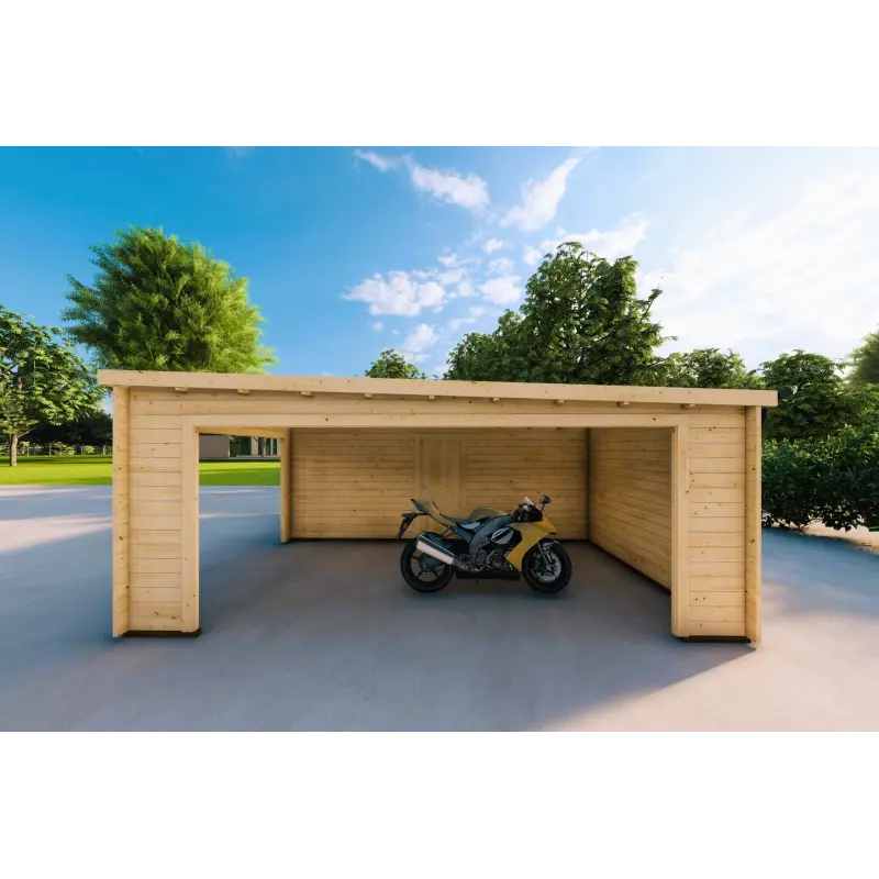 Garage en bois avec toit à un versant 38 m², 44mm, côté droit