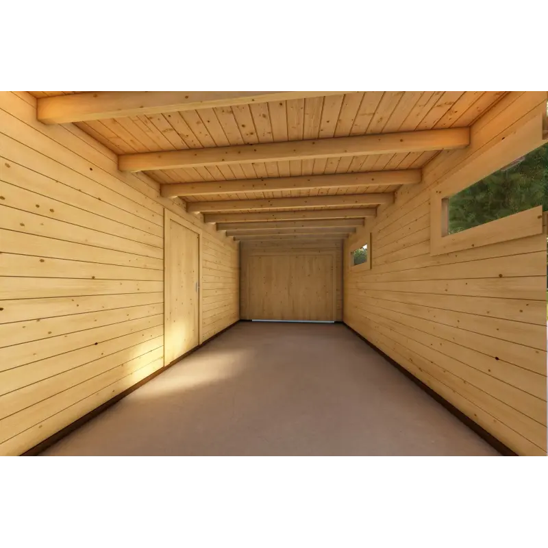 Garage en bois avec toit à un versant 38 m², 44mm, intérieur