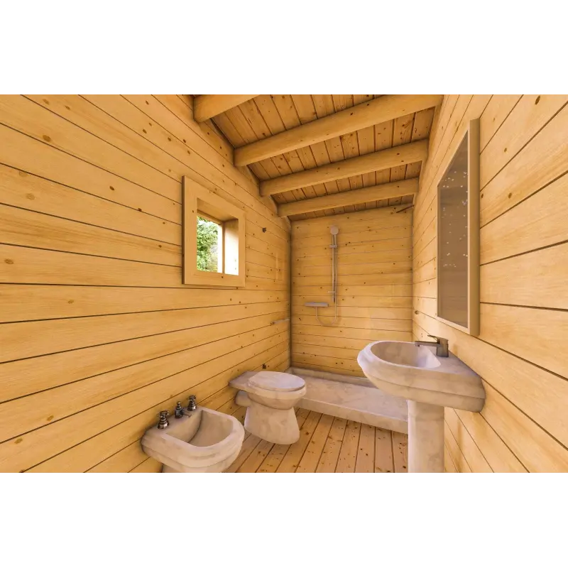 Maison isolée BIANCA 40m², 44/100/44 mm, intérieur salle de bains