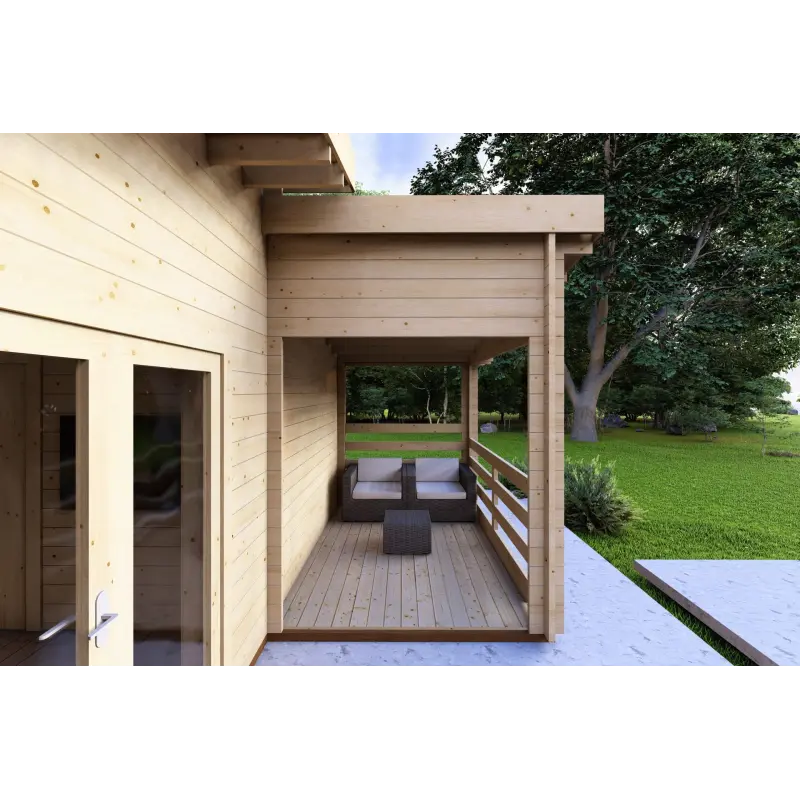 Maison isolée BIANCA 40m², 44/100/44 mm, véranda couverte