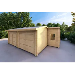 Garage double avec débarras en bois 6x8, 60mm, façade côté droit
