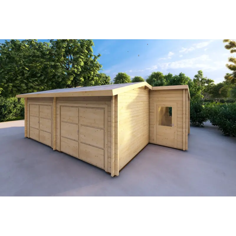 Garage double avec débarras en bois 6x8, 60mm, façade côté droit