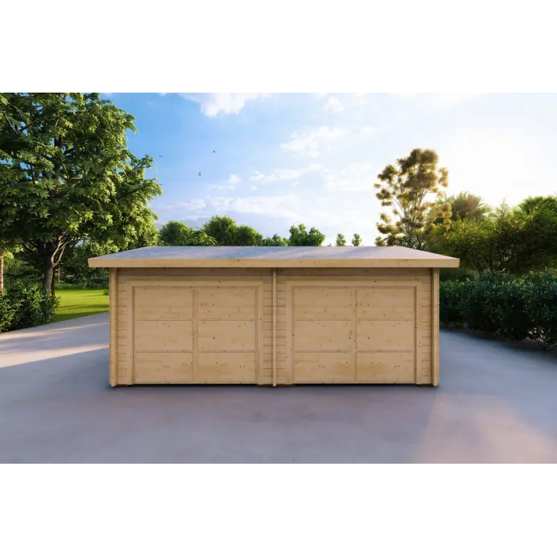 Garage double avec débarras en bois 6x8, 60mm, vue frontale