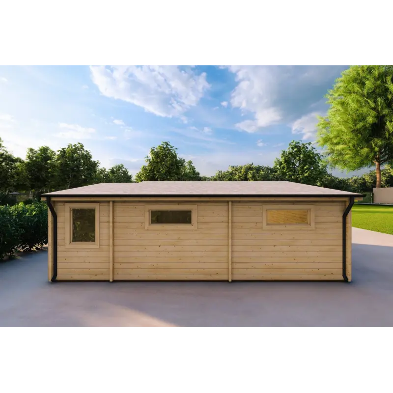 Garage double avec débarras en bois 6x8, 60mm, vue arrière