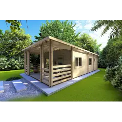 Chalet en bois CLOTILDE 5.5x10, 44mm, façade côté droit