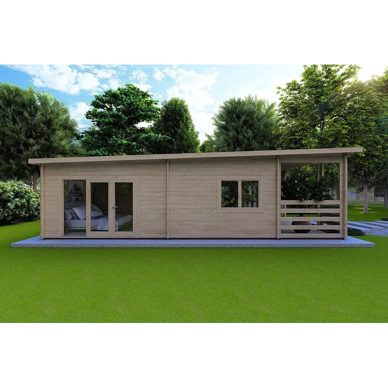 Chalet en bois CLOTILDE 5.5x10, 44mm, côté gauche