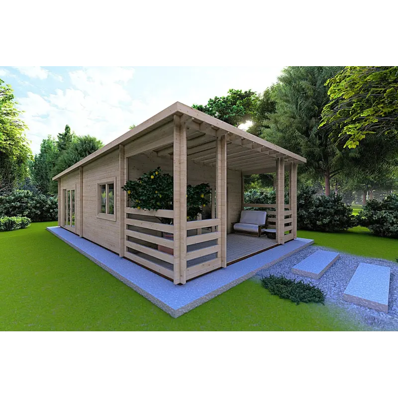 Chalet en bois CLOTILDE 5.5x10, 44mm, façade côté gauche