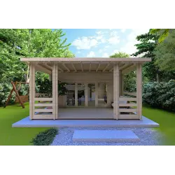 Chalet en bois CLOTILDE 5.5x10, 44mm, vue frontale