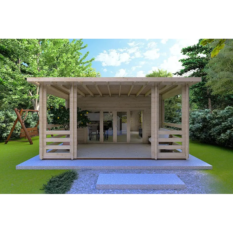 Chalet en bois CLOTILDE 5.5x10, 44mm, vue frontale