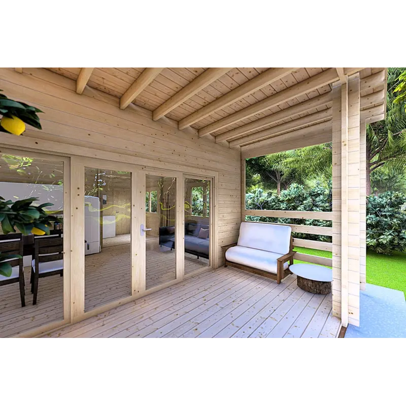 Chalet en bois CLOTILDE 5.5x10, 44mm, véranda couverte