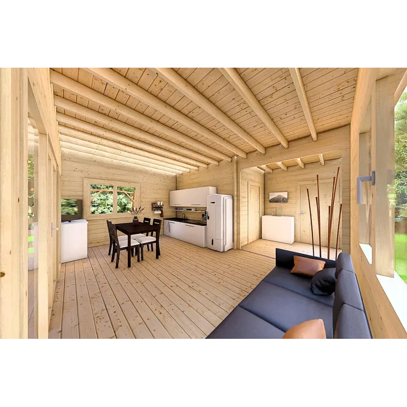 Chalet en bois CLOTILDE 5.5x10, 44mm, espace de vie ouvert