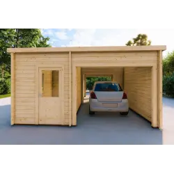 Pergola bois avec double abri 5x6, 44mm, vue frontale