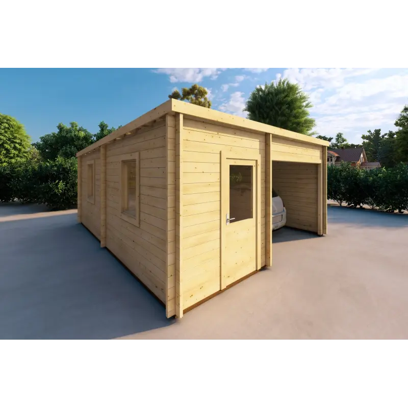 Pergola bois avec double abri 5x6, 44mm, façade côté gauche
