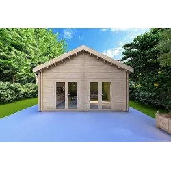 Maison en bois SILVIA 5.5x7.4, 44/100/44 mm, vue frontale