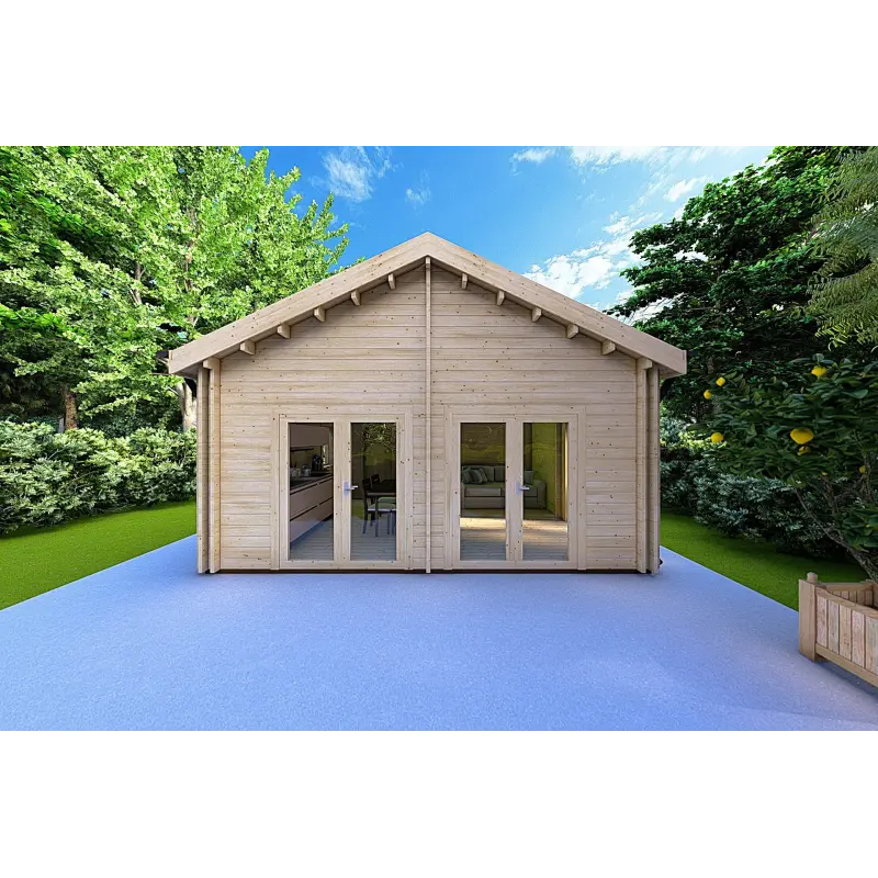 Maison en bois SILVIA 5.5x7.4, 44/100/44 mm, vue frontale