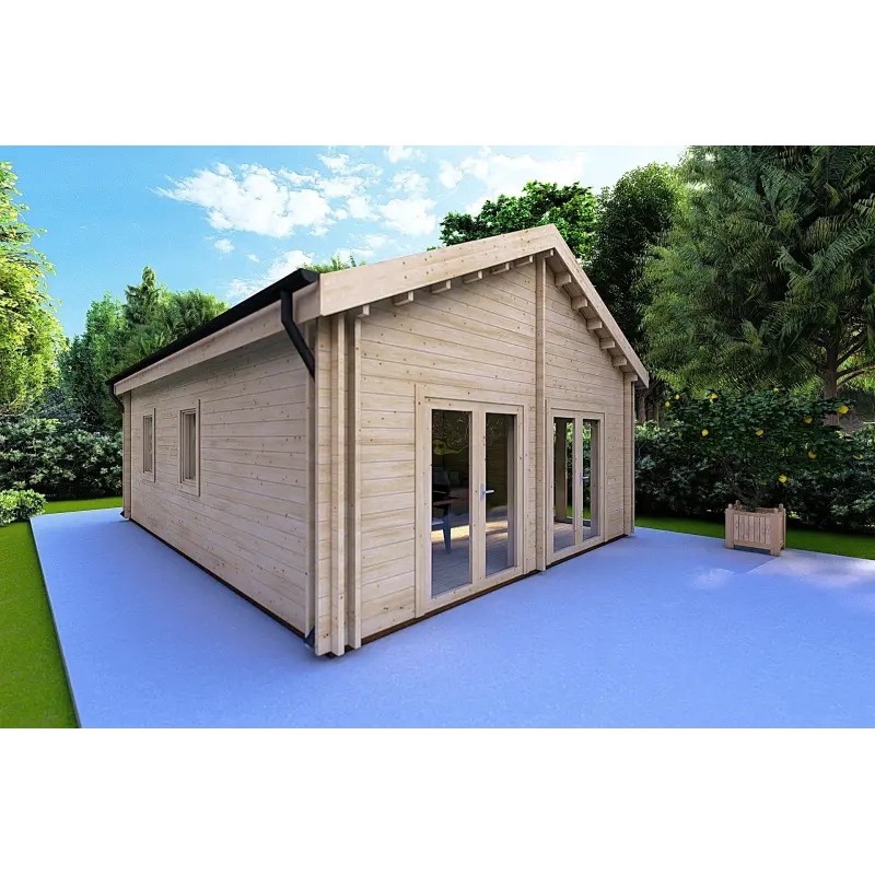 Maison en bois SILVIA 5.5x7.4, 44/100/44 mm, façade côté gauche