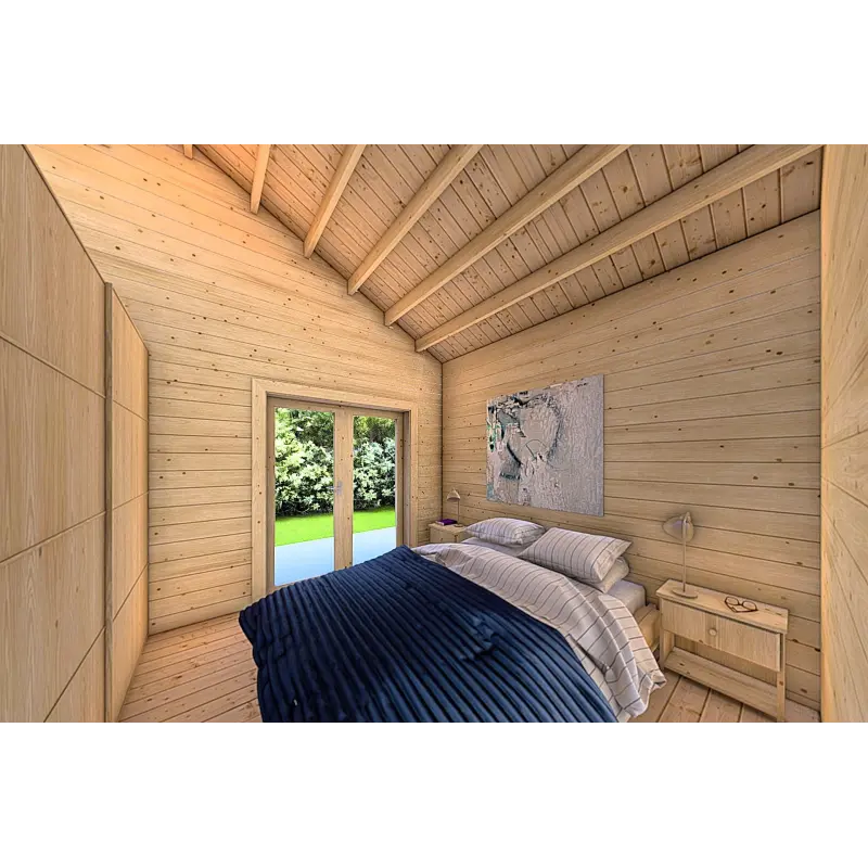 Maison en bois SILVIA 5.5x7.4, 44/100/44 mm, intérieur chambre principale