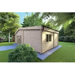 Chalet bois IRENE 8.6x4.9, 60mm, façade côté droit