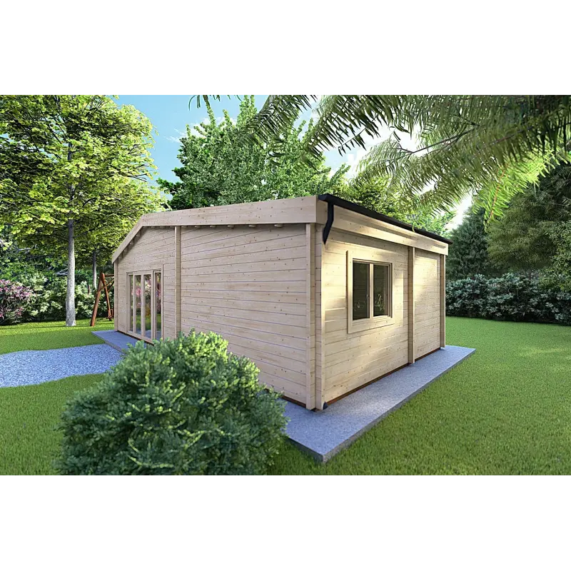 Chalet bois IRENE 8.6x4.9, 60mm, façade côté droit