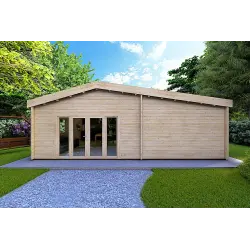 Chalet bois IRENE 8.6x4.9, 60mm, vue frontale