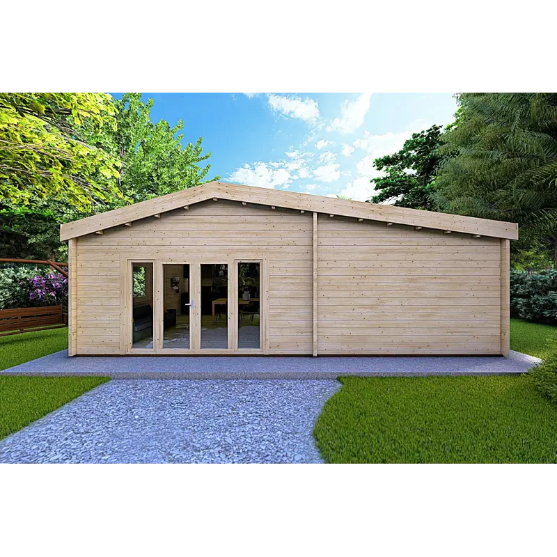 Chalet bois IRENE 8.6x4.9, 60mm, vue frontale