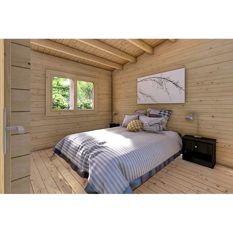 Chalet bois IRENE 8.6x4.9, 60mm, intérieur chambre principale