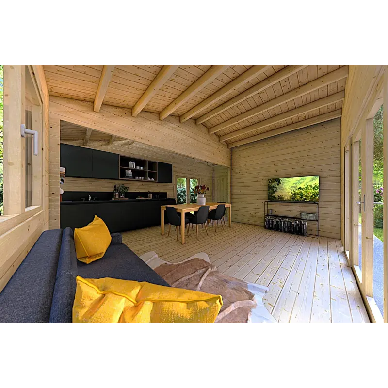 Chalet bois IRENE 8.6x4.9, 60mm, espace de vie ouvert