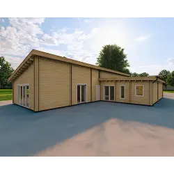 Maison habitable en bois avec garage double PRISCILLA, 44/140/44 mm, façade côté droit