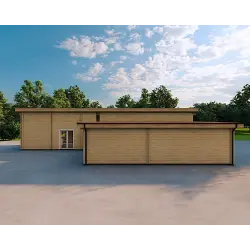 Maison habitable en bois avec garage double PRISCILLA, 44/140/44 mm, vue frontale
