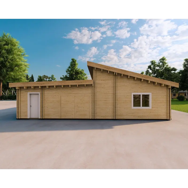 Maison habitable en bois avec garage double PRISCILLA, 44/140/44 mm, côté droit