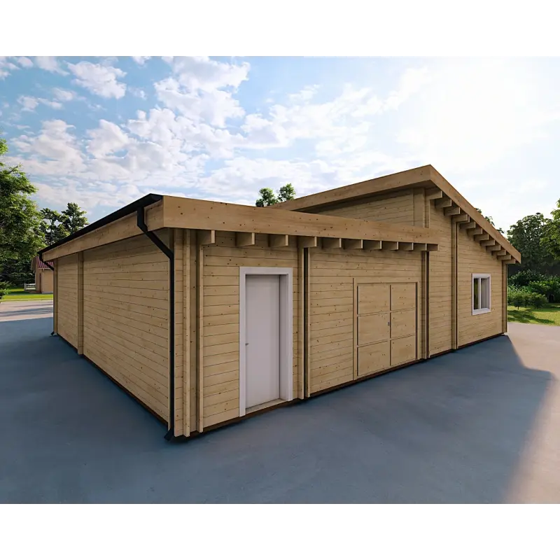Maison habitable en bois avec garage double PRISCILLA, 44/140/44 mm, vue du garage