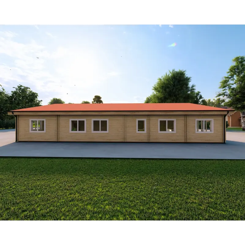 Maison habitable en bois avec garage double PRISCILLA, 44/140/44 mm, vue arrière