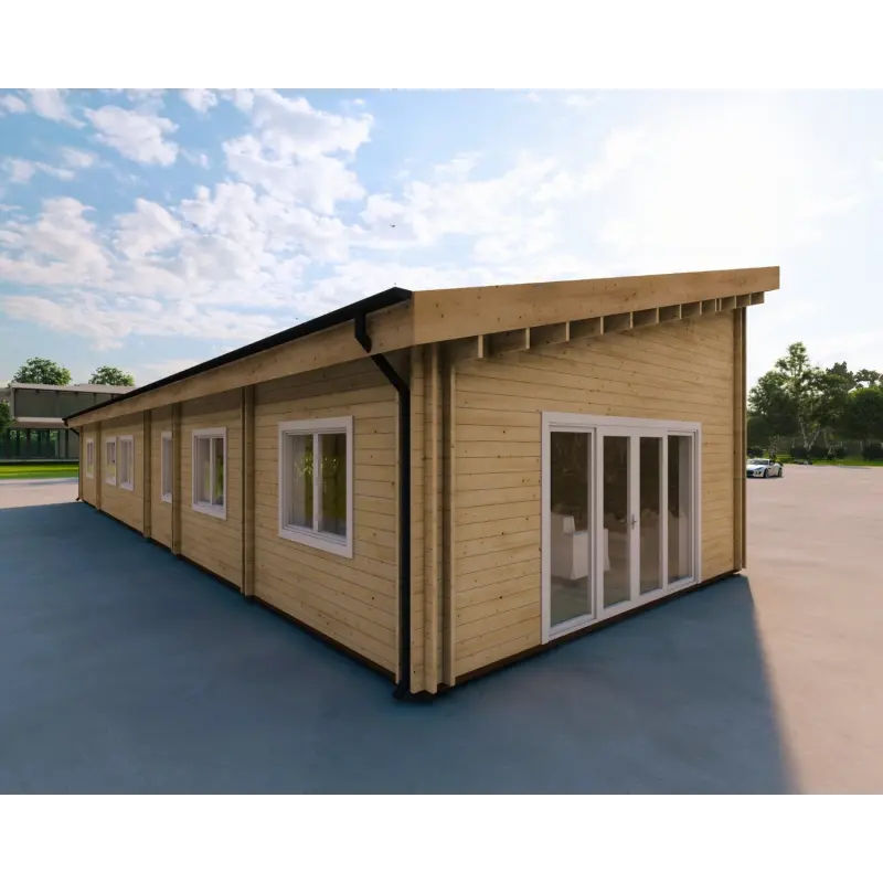 Maison habitable en bois avec garage double PRISCILLA, 44/140/44 mm, vue arrière côté gauche