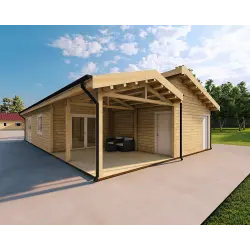Chalet en bois habitable​ avec assemblage à queue d’aronde PAMELA 115 m², 100mm, façade côté droit