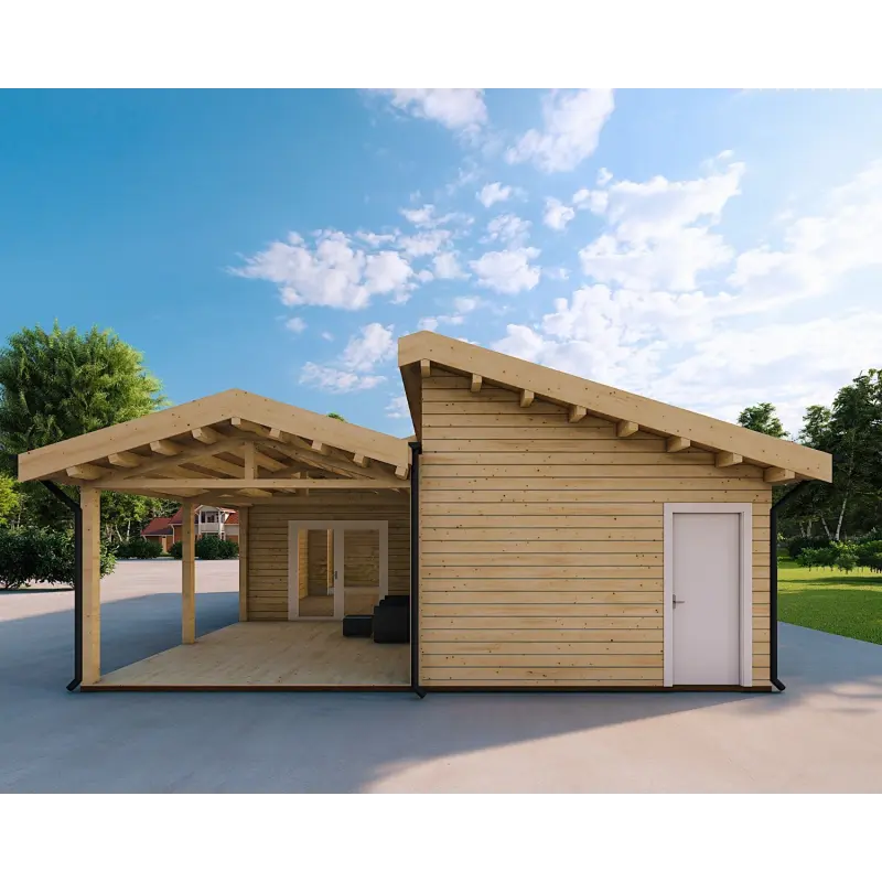 Chalet en bois habitable​ avec assemblage à queue d’aronde PAMELA 115 m², 100mm, côté droit
