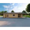 Chalet en bois habitable​ avec assemblage à queue d’aronde PAMELA 115 m², 100mm, vue frontale