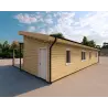 Chalet en bois habitable​ avec assemblage à queue d’aronde PAMELA 115 m², 100mm, vue arrière côté droit
