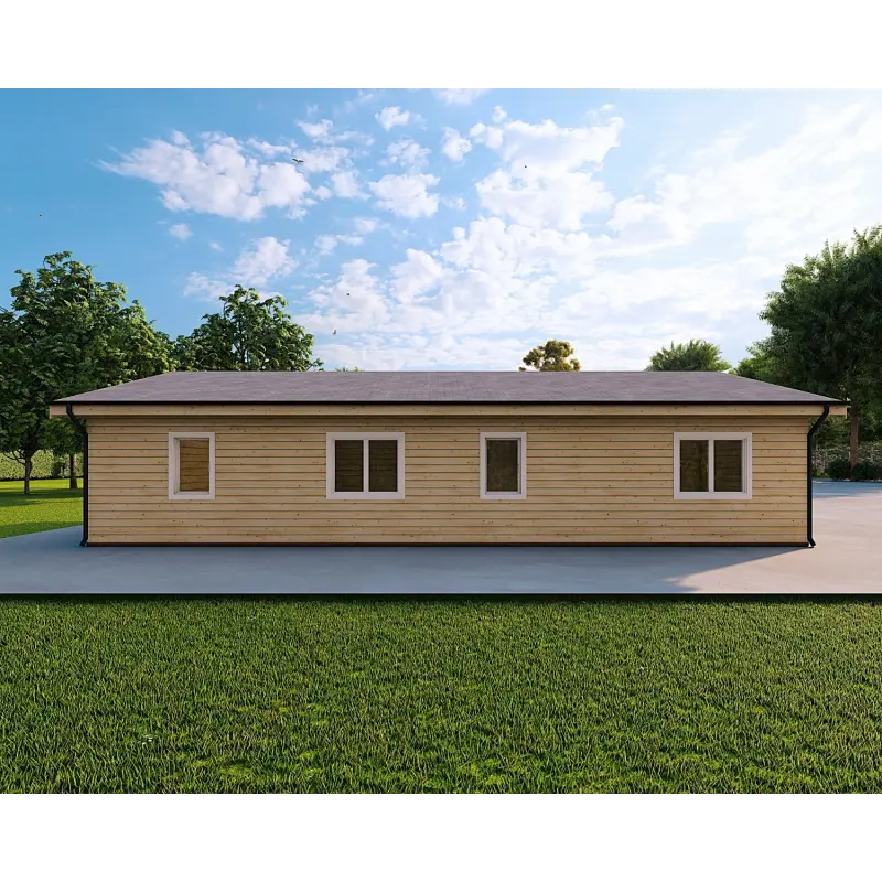 Chalet en bois habitable​ avec assemblage à queue d’aronde PAMELA 115 m², 100mm, vue arrière