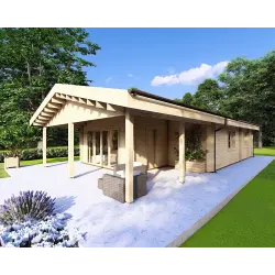 Chalet en bois habitable​ avec 5 pièces EVA 108 m², 44/140/44 mm, façade côté droit