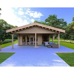 Chalet en bois habitable​ avec 5 pièces EVA 108 m², 44/140/44 mm, vue frontale