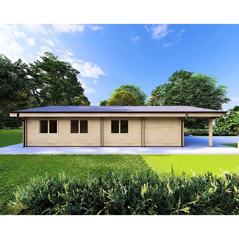 Chalet en bois habitable​ avec 5 pièces EVA 108 m², 44/140/44 mm, côté gauche