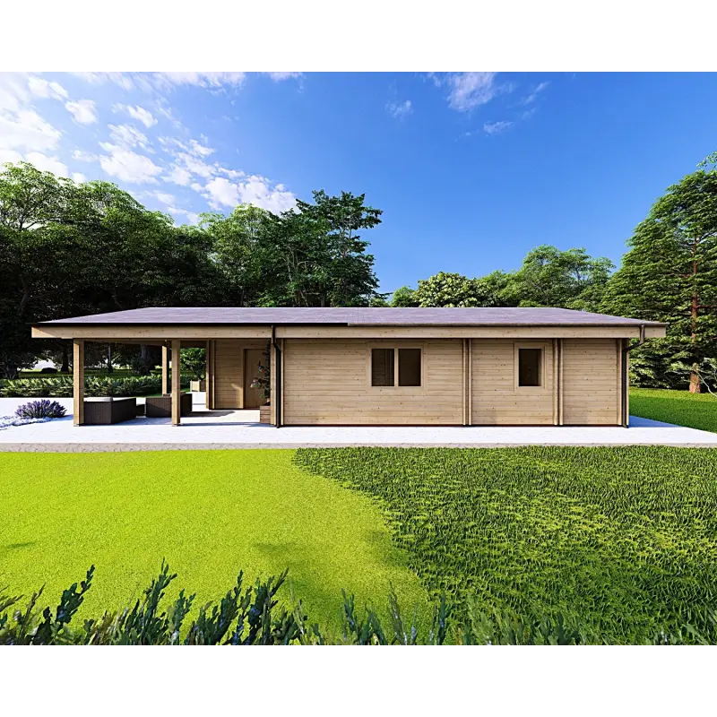 Chalet en bois habitable​ avec 5 pièces EVA 108 m², 44/140/44 mm, côté droit
