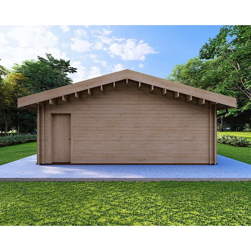 Chalet en bois habitable​ avec 5 pièces EVA 108 m², 44/140/44 mm, vue arrière