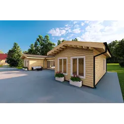 Maison habitable en bois en forme de fer à cheval AMBRA 96 m², 100mm, façade côté droit