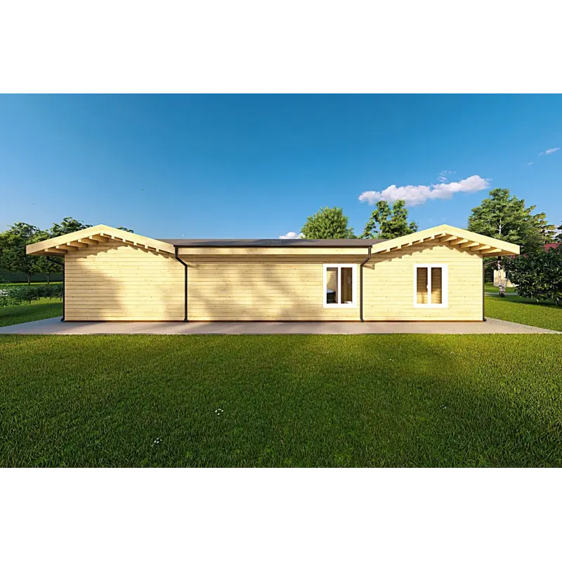Maison habitable en bois en forme de fer à cheval AMBRA 96 m², 100mm, vue arrière