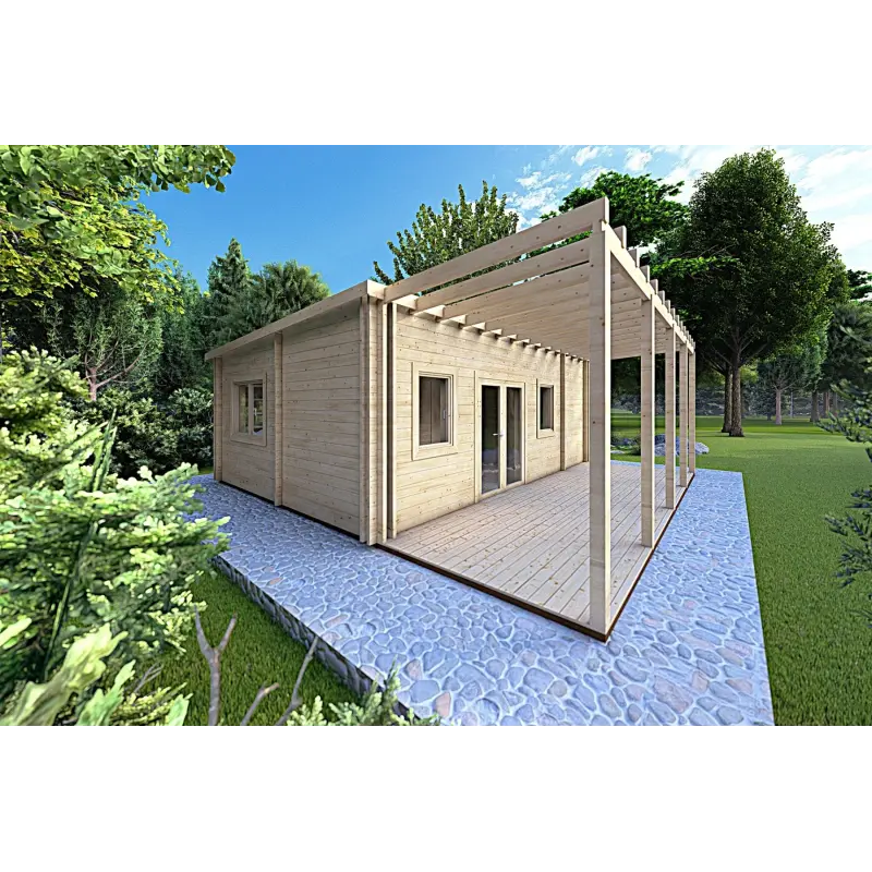 Maison en bois avec 3 pièces ISOBEL 50 m², 44/100/44 mm, façade côté gauche