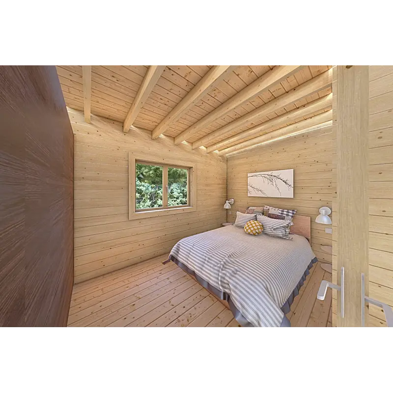 Maison en bois avec 3 pièces ISOBEL 50 m², 44/100/44 mm, intérieur chambre principale