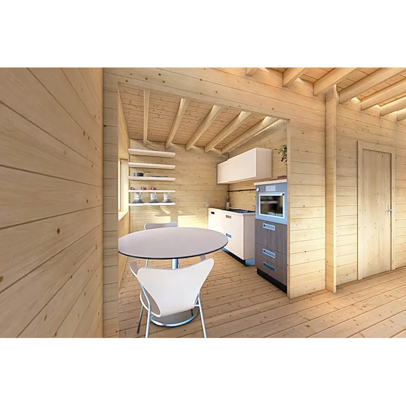 Maison en bois avec 3 pièces ISOBEL 50 m², 44/100/44 mm, intérieur cuisine