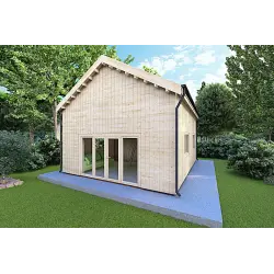 Maison en bois avec mezzanine MAGGIE 6x7 60/100/30/40 mm, façade côté droit