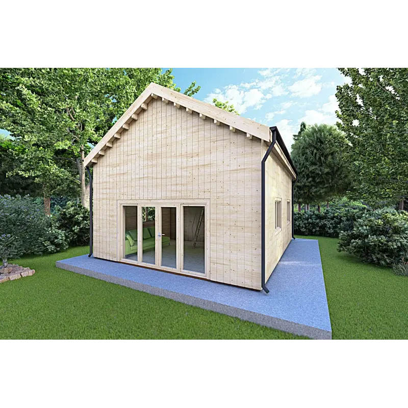 Maison en bois avec mezzanine MAGGIE 6x7 60/100/30/40 mm, façade côté droit